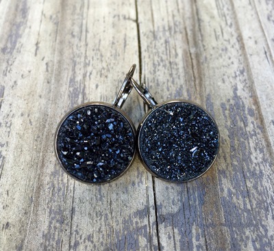 16mm Black Titanium Gunmetal Drop Earrings