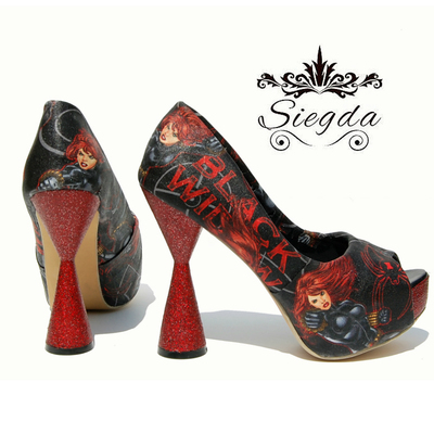 Deadly Assassin Peep Toe Cone Heels with Glitter
