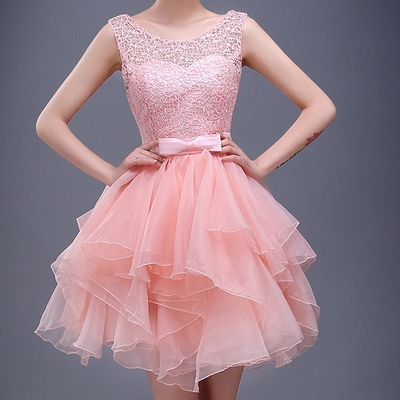 Charming a-line pink lace short prom dress,homecoming dresses - Thumbnail 5