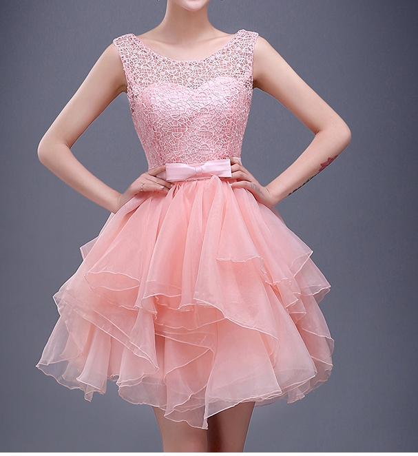 Charming A-line pink lace short prom dress,homecoming dresses