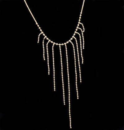 Silver Necklace with Linear Strings with Beads 17"
