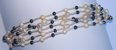Natural Stone and Silver Beads Bracelet Size 7