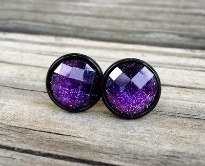 12mm Purple Ombré Glitter Studs with Black Setting