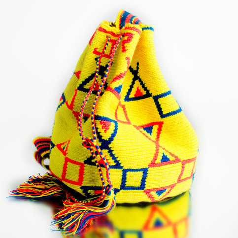 Authentic Rare Hand Woven Bag Mochilla Wayuu Tribe Yellow Orange Blue Shoulder Purse Guajira
