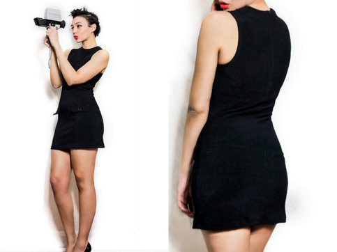 Vintage Small Medium S / M 1960s Dress Black Mod Scooter A Line Shift Party Cocktail Space Age Twiggy