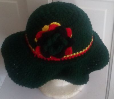 Crochet wider Brimmed Hat with a Flower, Purse and Earrings