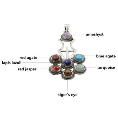 Reiki Chakra Healing Silver Pendant Necklace - Vajra, Flower, Sword