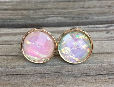 14mm Fire Opal Studs with Light Rose Gold Setting