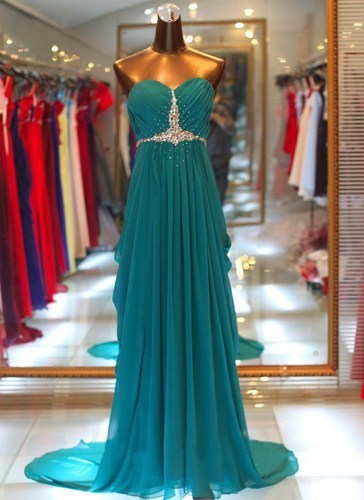 Beautiful Chiffon Long Sweep Train Beaded Prom Dresses 2017, Elegant Party Dresses, Evening Gowns