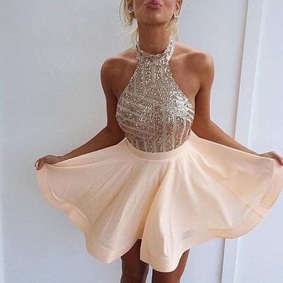 Charming champagne sequins short prom dress,homecoming dresses,backless short cocktail dress - Thumbnail 5
