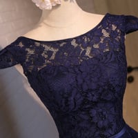 Cute A-line dark blue lace short prom dress,party  dresses - Thumbnail 2