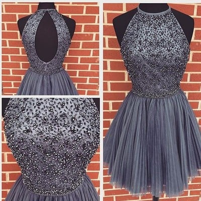 Grey homecoming dress,mini short cocktail dress - Thumbnail 4