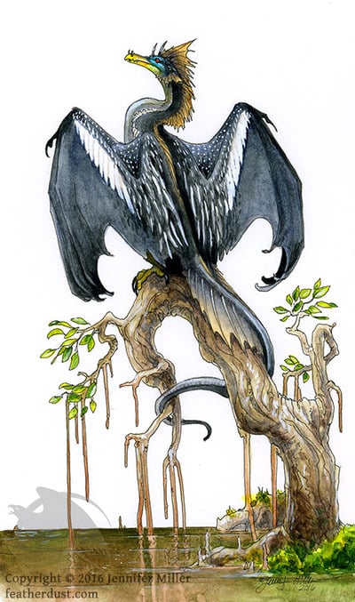 "Dranhinga," dragon, Ink & Watercolor Painting