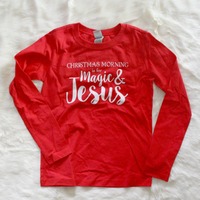 Christmas Mornings are for Magic & Jesus Toddler Long Sleeve Tshirt - Thumbnail 1