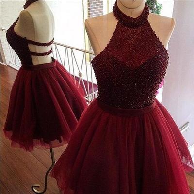 Charming a-line burgundy homecoming dress,mini short cocktail dress - Thumbnail 5