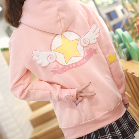 Pink Wing Card Captor Sakura Hoodies · Harajuku fashion