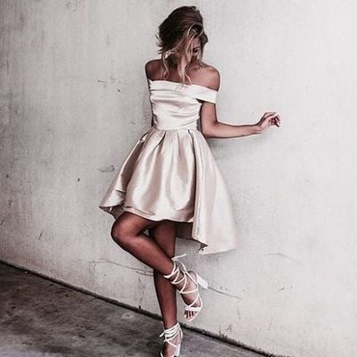 charming off shoulder high low short prom dress , cocktail dresses - Thumbnail 3