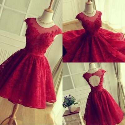Charming red lace short prom dress,homecoming  dresses - Thumbnail 5