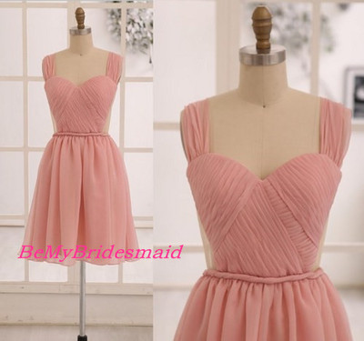 Lovely Light Pink Knee Length Backless Prom Dress, Short Bridesmaid Dresses, Wedding Party Dress