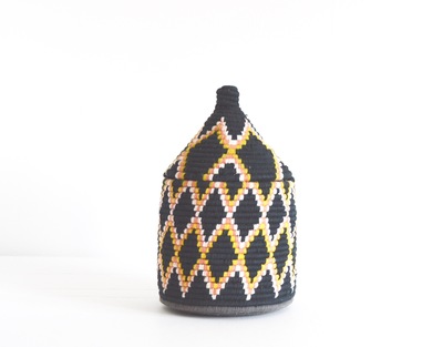 Berber Basket Handwoven Vintage Moroccan Berber Wool Lidded Basket