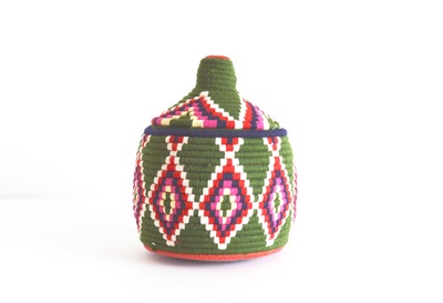 Berber Basket Handwoven Vintage Moroccan Berber Wool Lidded Basket