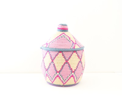 Berber Basket Handwoven Vintage Moroccan Berber Wool Lidded Basket
