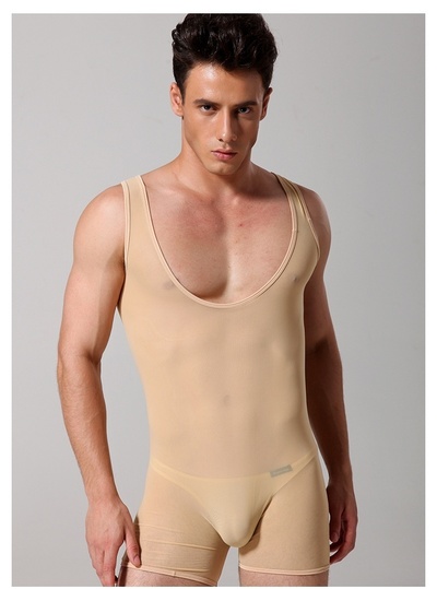 #E661 men's sexy underwear lingerie mesh transparent perspective comfortable bodysuits lounge sleep wear onesie two-ways wearing