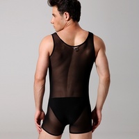 #E661 men's sexy underwear lingerie mesh transparent perspective comfortable bodysuits lounge sleep wear onesie two-ways wearing - Thumbnail 3