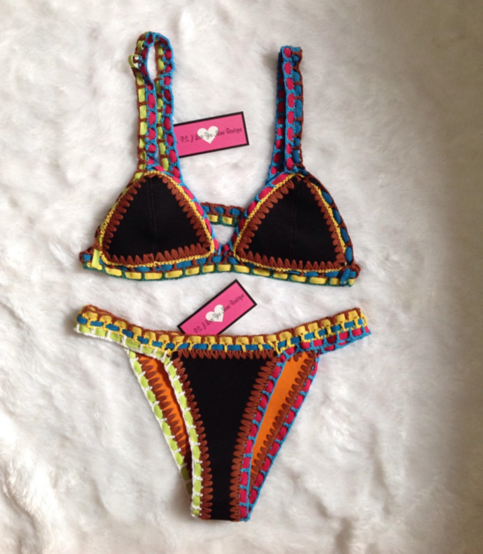 Perfect Details Reversible Bikini Set in Black/Purple or Black/Yellow