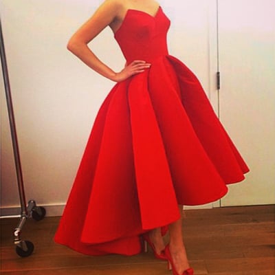 simple satin high low short a-line prom dress,homecoming dress,party dress - Thumbnail 4