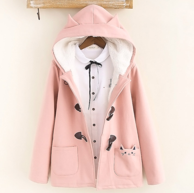 Cute cat ears students hooded wool coat jacket