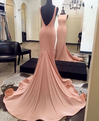 Elegant pink mermaid backless long prom dress,formal dress