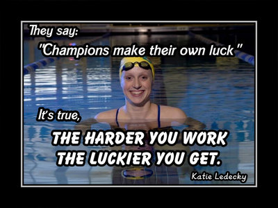 Inspirational Swimming Quote Poster #1 Daughter Wall Art Gift Motivation Swim Quote Poster Swimmer Katie Ledecky Swim Champions Make Their Own Luck