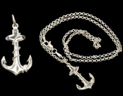 Italian Sterling Silver Necklace RO012 18" With Silver Anchor Pendant