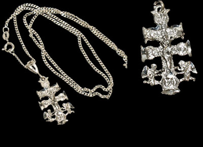 Silver Necklace 22" with Angels and Crucifix