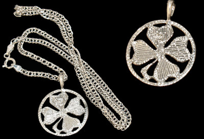 Silver Necklace with Silver Clover Pendant 18"