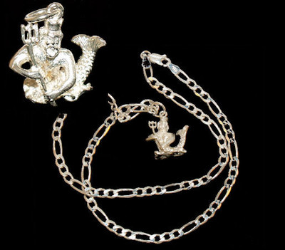 Italian Sterling Silver Necklace Fig120 16" with Aquarius Zodiac Sign