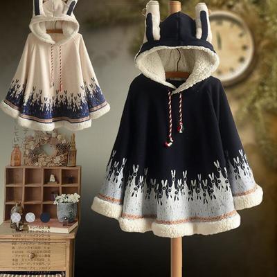 Japanese ears bunny hooded cloak coat