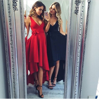 Simple v-neck high low prom dress,chiffon evening dess - Thumbnail 5