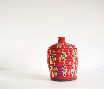 SOLD SOLD SOLD Berber Basket Handwoven Vintage Moroccan Berber Wool Lidded Basket