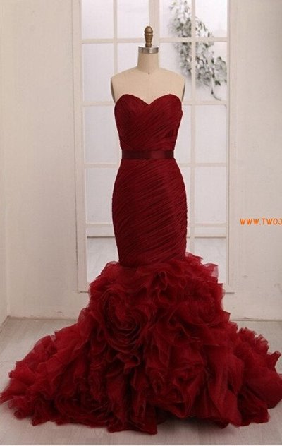 Burgunday Mermaid Prom Dress Prom Dresses pst0317