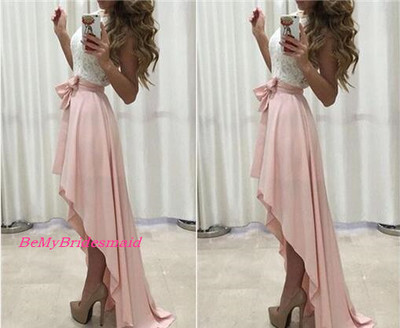 Lovely High Low Chiffon and Lace Party Dress with Bow, High Low Formal Dresses, Homecoming Dresses