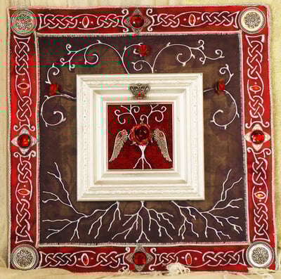 Fairytale Roses Red and Silver - triple panel