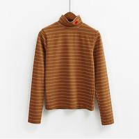 Heart Embroidery Striped High Neck T-shirt - Thumbnail 4