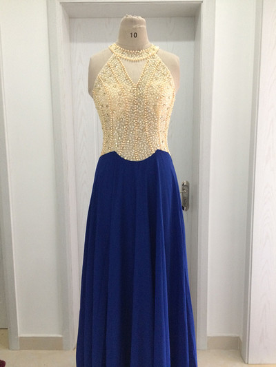Long Beaded Halter Prom Dresses Celebrity Dresses Party Gowns PG0006