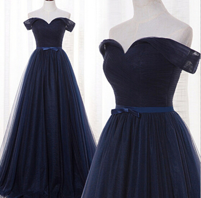Navy Blue Prom Dresses Off the shoulder Celebrity Dresses Party Gowns