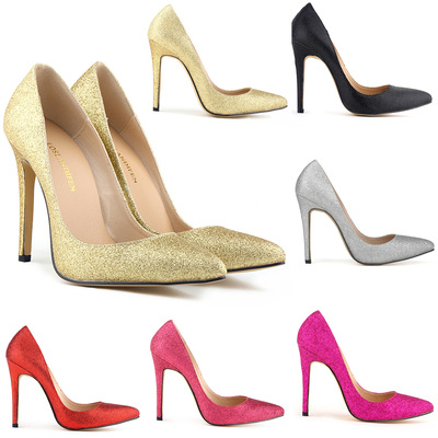 Sexy Pointed Shining Fabric Shallow Heel Shoes