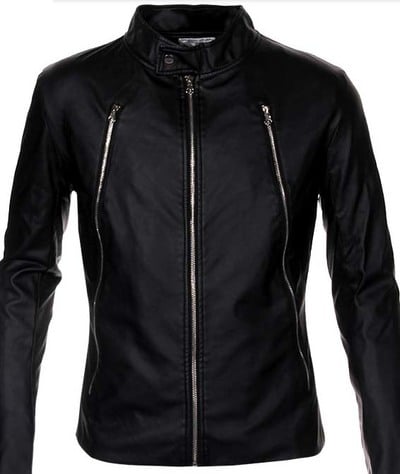 Black Men Fashion Leather jacket Long Chest zipper Style