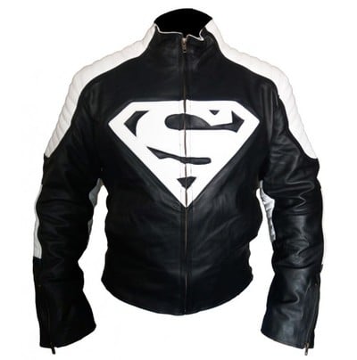 SUPERMAN SMALLVILLE BLACK WHITE GENUINE LEATHER JACKET MEN'S