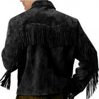 Simple Style Western Leather Jacket Black Fringes Design Men's - Thumbnail 1